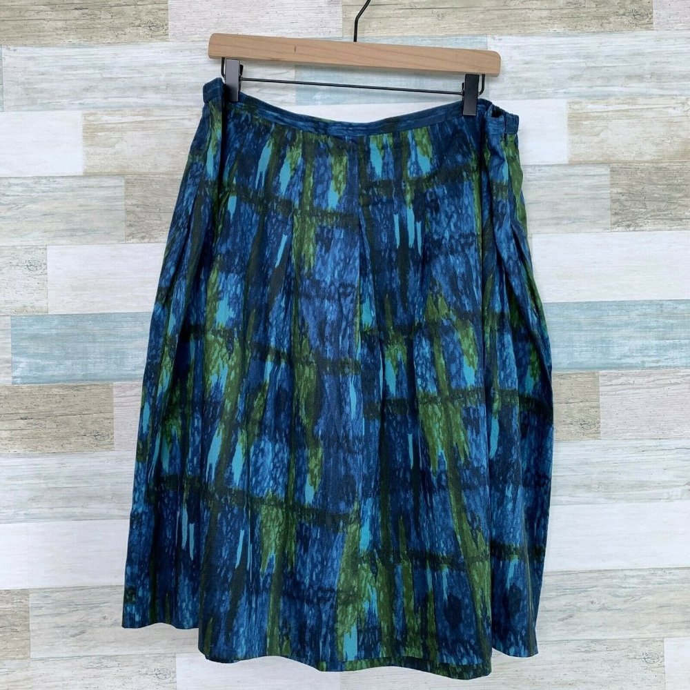 Talbots Watercolor Circle Skirt Blue Green Lightweight Stretch Womens Plus 18W